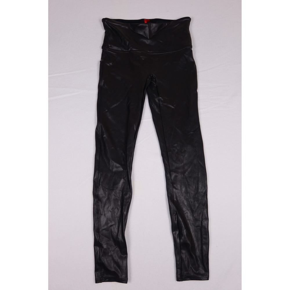 Spanx Faux Leather Leggings Black High Waist Power Waistband Large L/G 0035